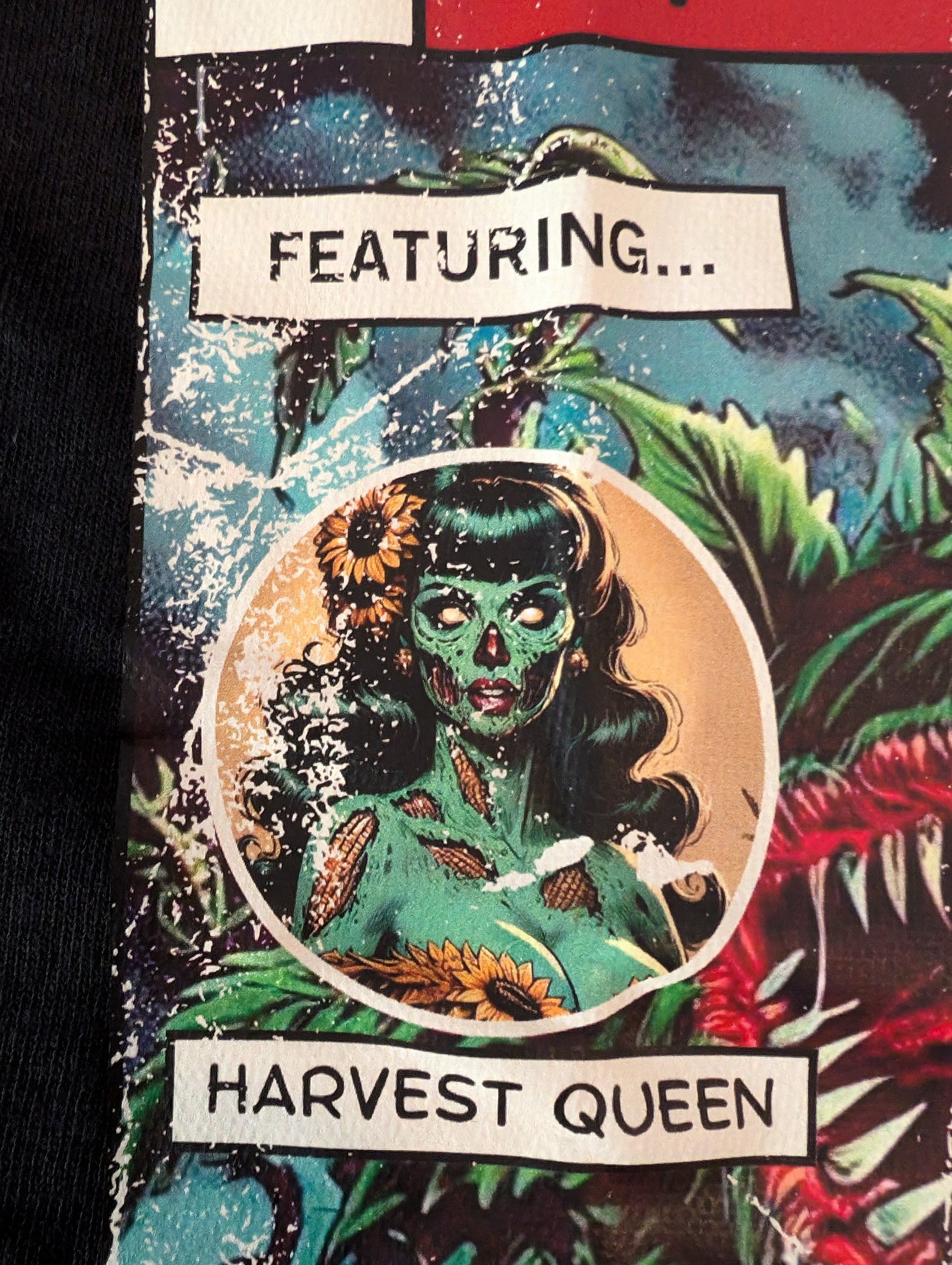 Tales from the Garden No. 6 Audrey III Horror Comic Shirt Artwork Featuring Harvest Queen Detail