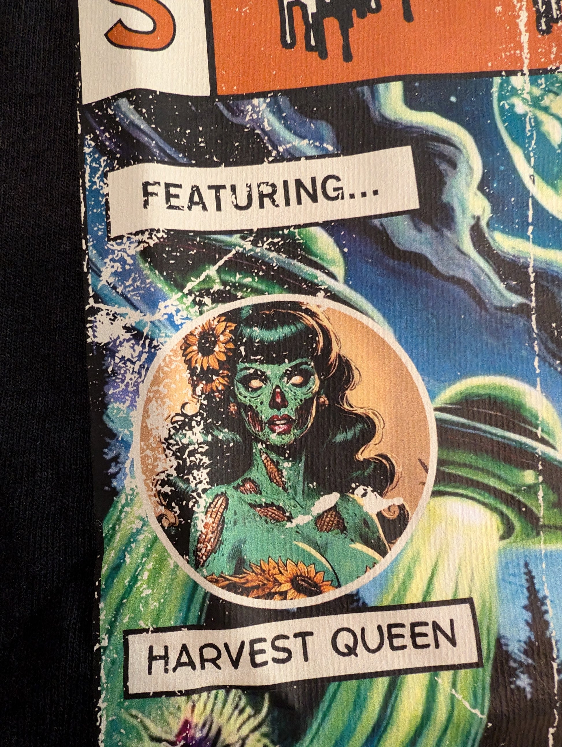 Tales from the Garden No. 3 UAP / UFO Horror Comic Shirt Artwork Featuring Harvest Queen Detail