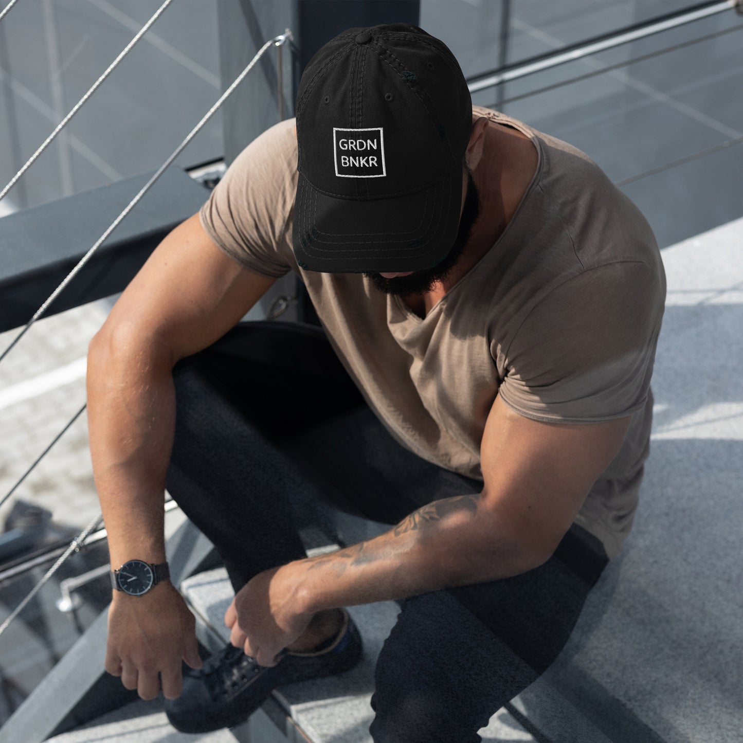 Distressed Dad Hat Garden Bunker MMXXI (White)