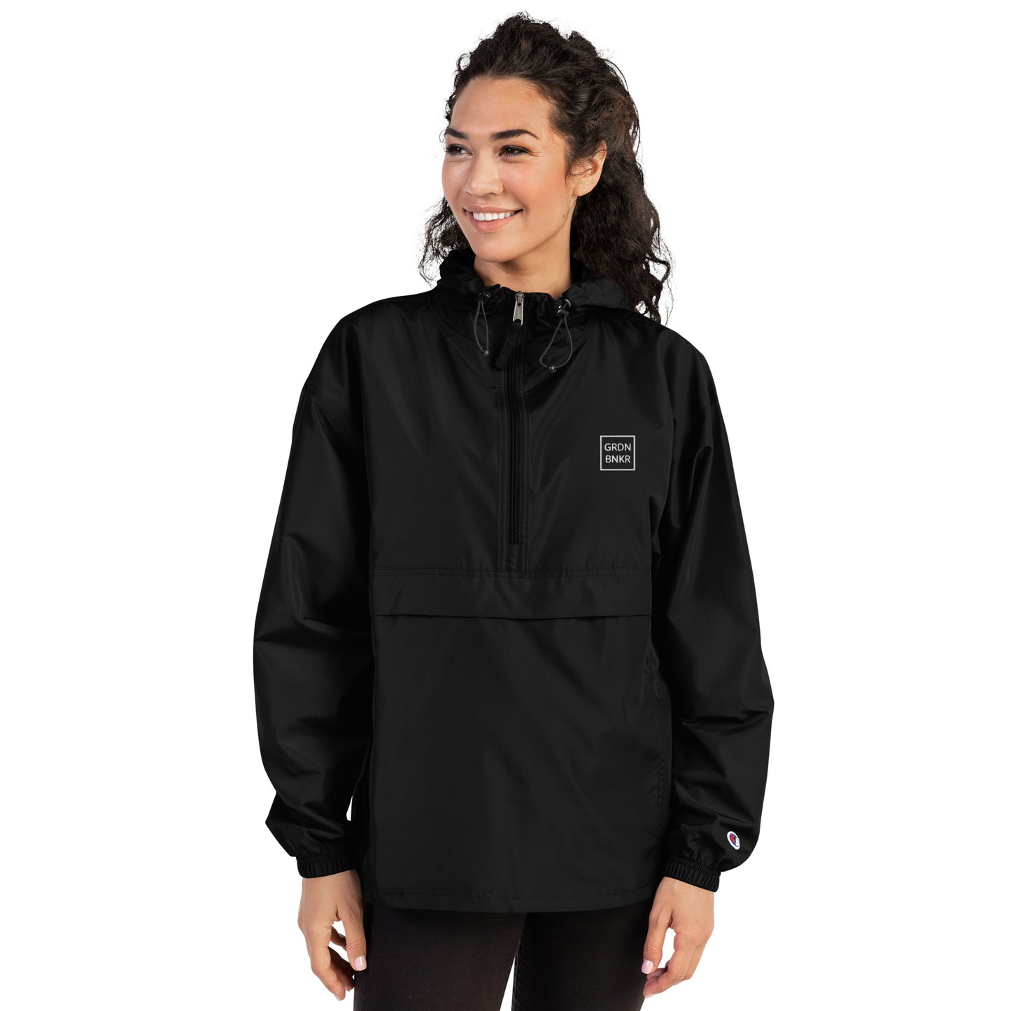 Embroidered Champion Packable Jacket with Badge Logo GRDN BNKR (White)