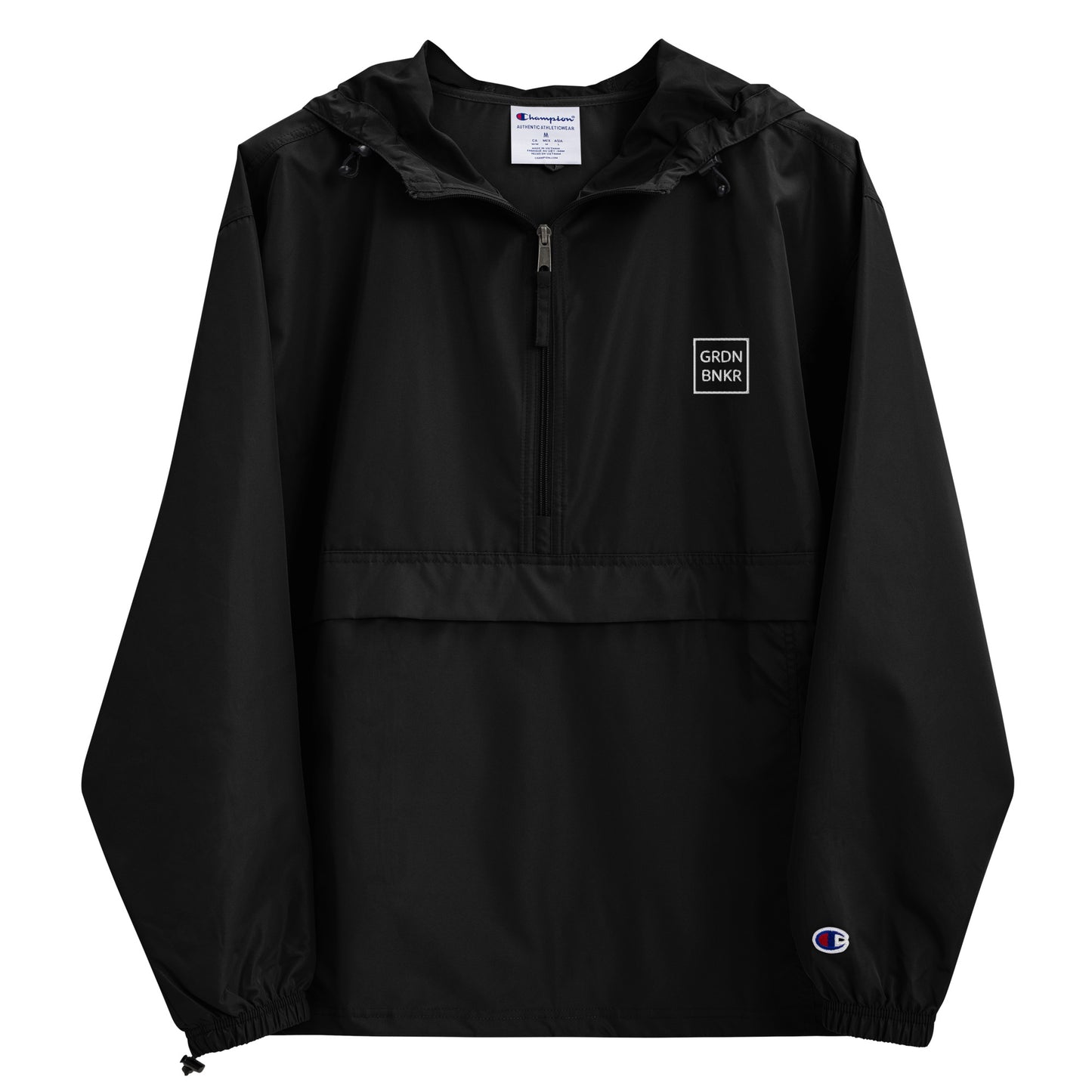 Embroidered Champion Packable Jacket with Badge Logo GRDN BNKR (White)