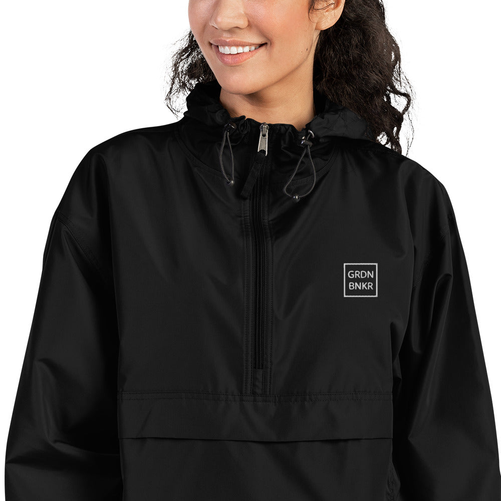 Embroidered Champion Packable Jacket with Badge Logo GRDN BNKR (White)