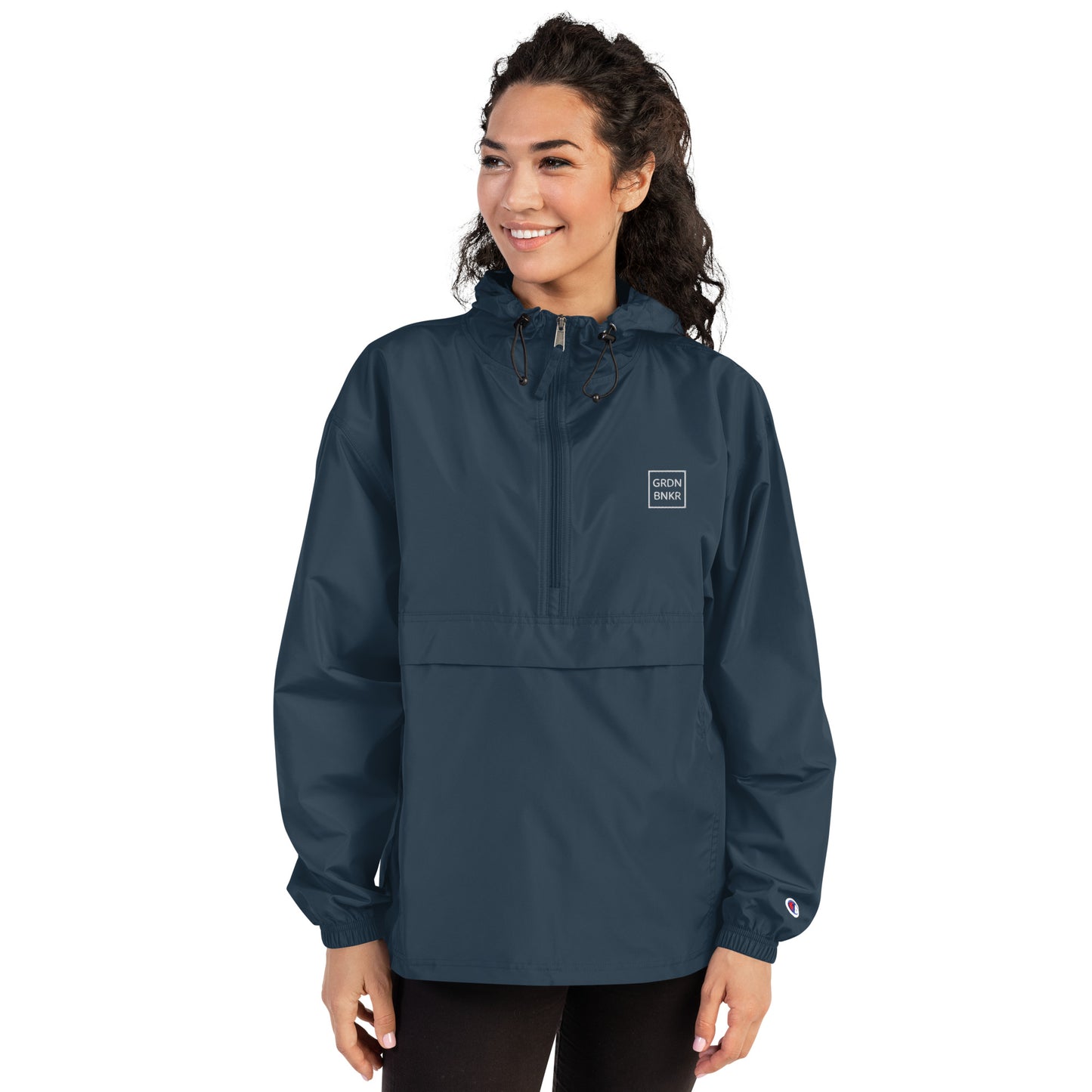 Embroidered Champion Packable Jacket with Badge Logo GRDN BNKR (White)