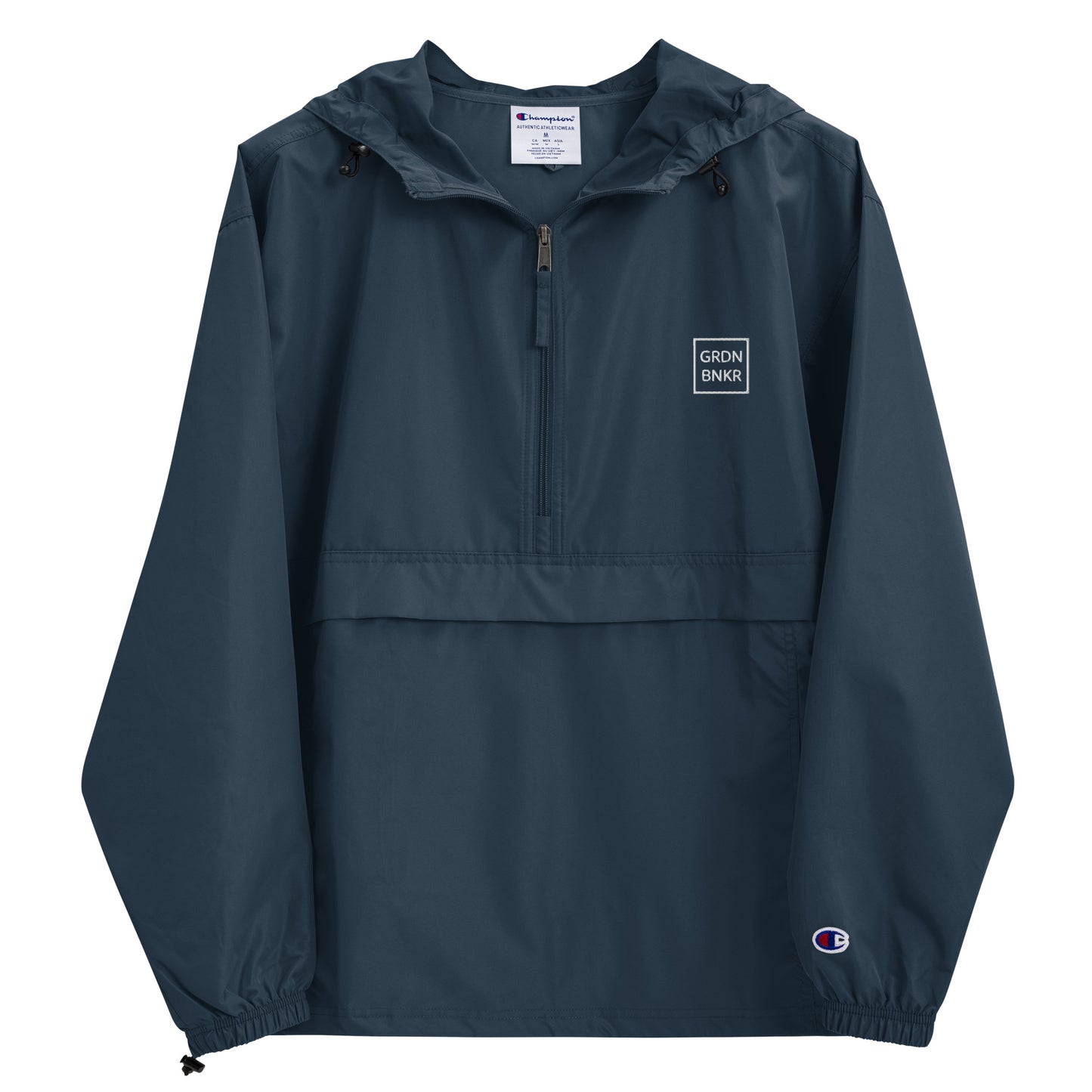 Embroidered Champion Packable Jacket with Badge Logo GRDN BNKR (White)