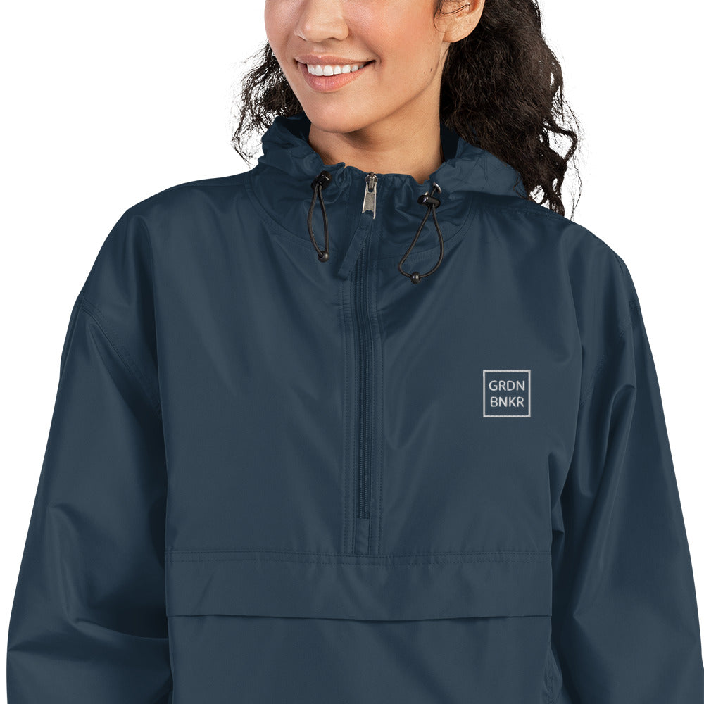 Embroidered Champion Packable Jacket with Badge Logo GRDN BNKR (White)