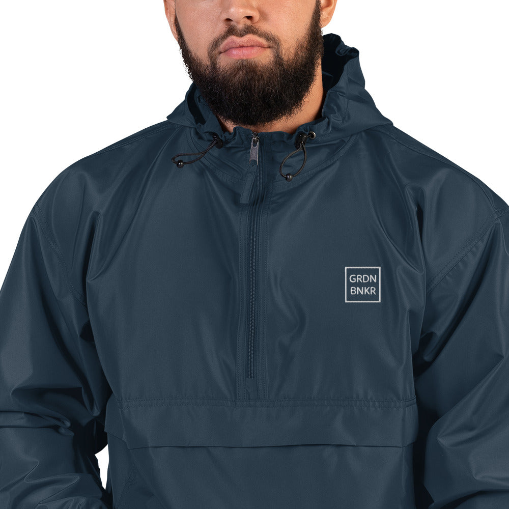 Embroidered Champion Packable Jacket with Badge Logo GRDN BNKR (White)