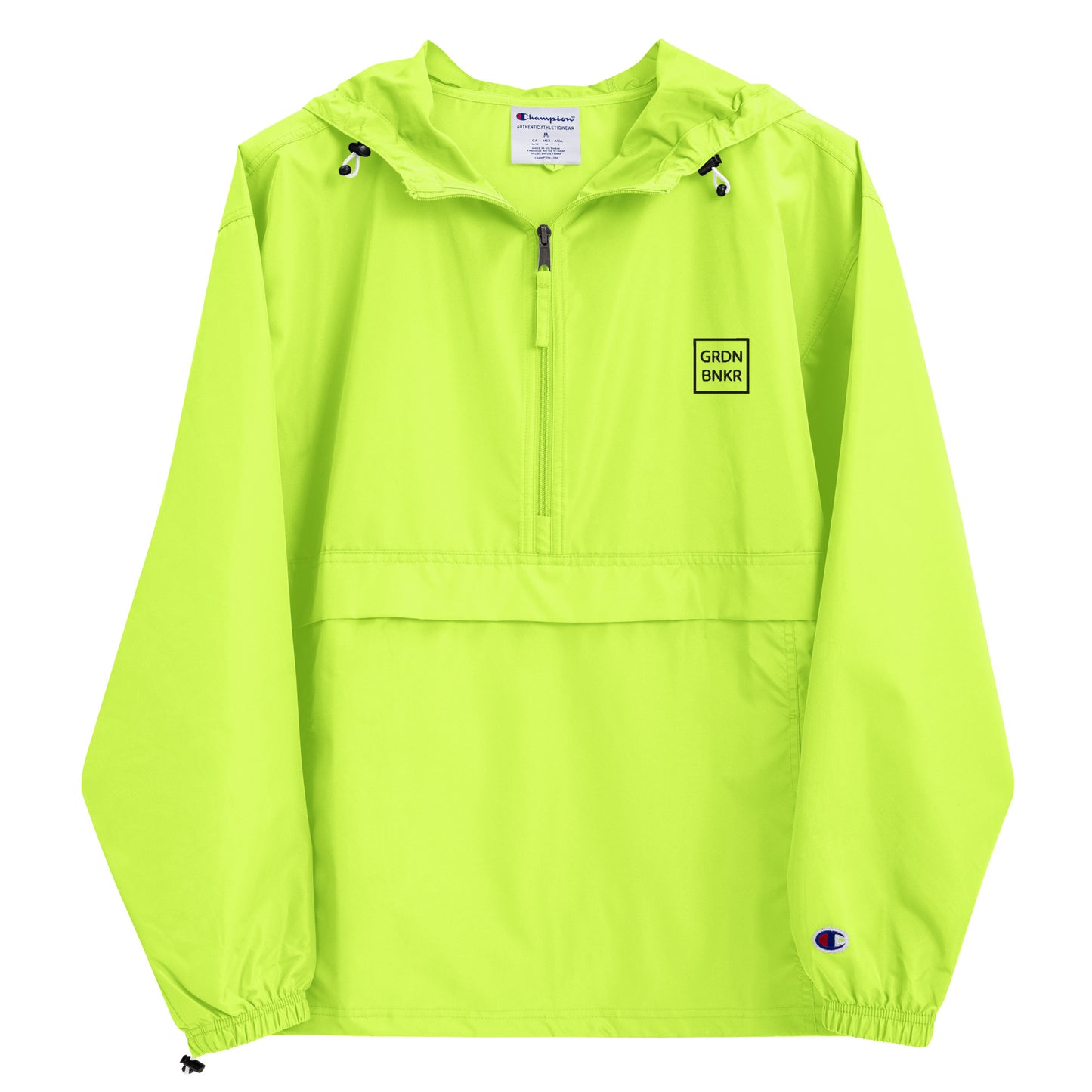 Embroidered Champion Packable Jacket with Badge Logo GRDN BNKR (Black)