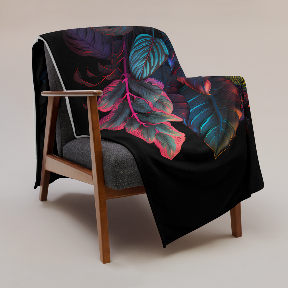 Throw Blanket with Vibrant Houseplant Foliage (Neon)