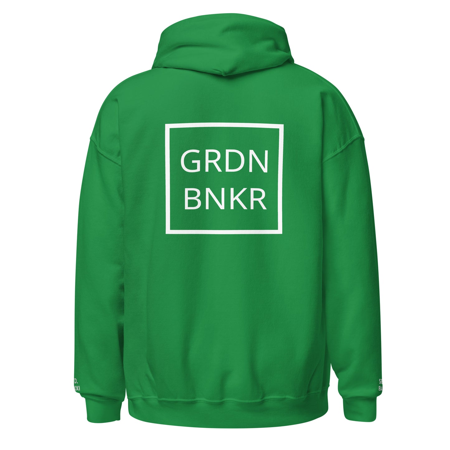 Unisex Hoodie with Back Logo GRDN BNKR (White)