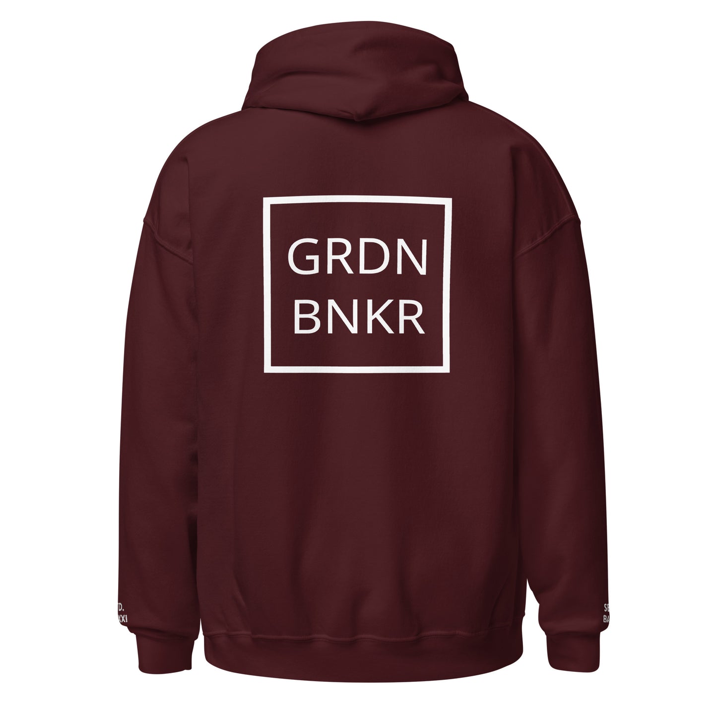 Unisex Hoodie with Back Logo GRDN BNKR (White)