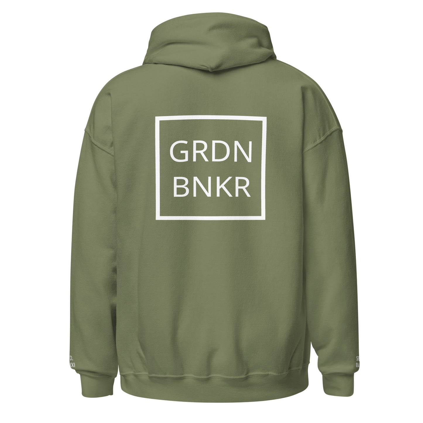 Unisex Hoodie with Back Logo GRDN BNKR (White)
