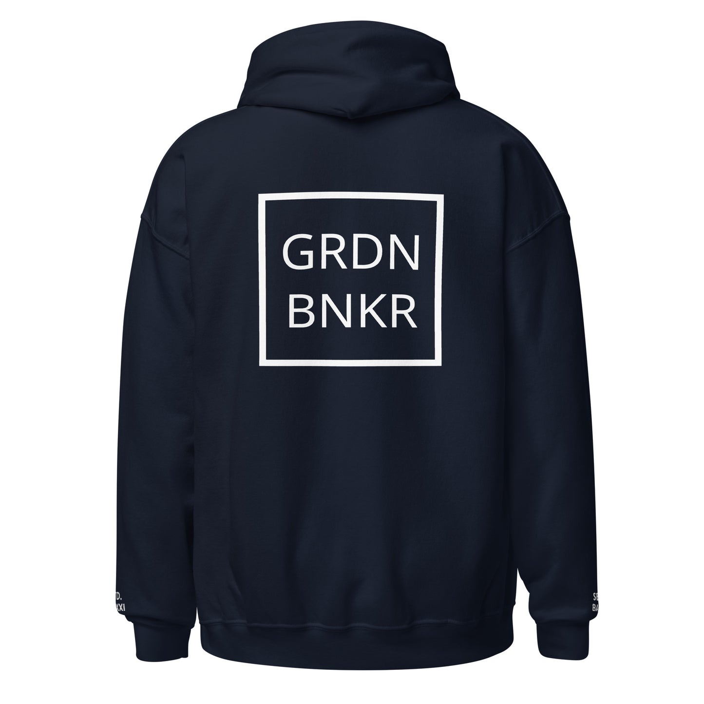 Unisex Hoodie with Back Logo GRDN BNKR (White)