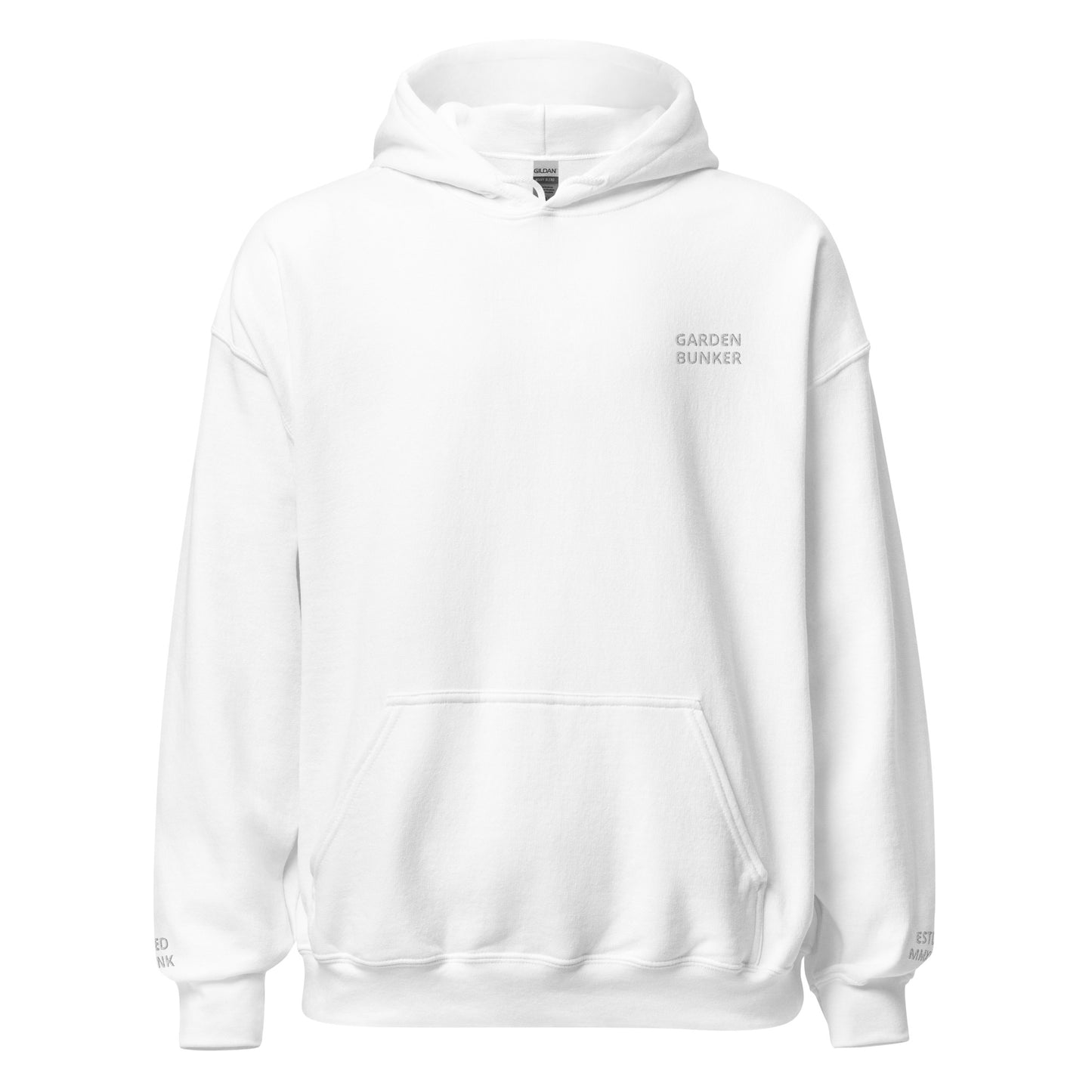 Unisex Hoodie with Back Logo GRDN BNKR (White)