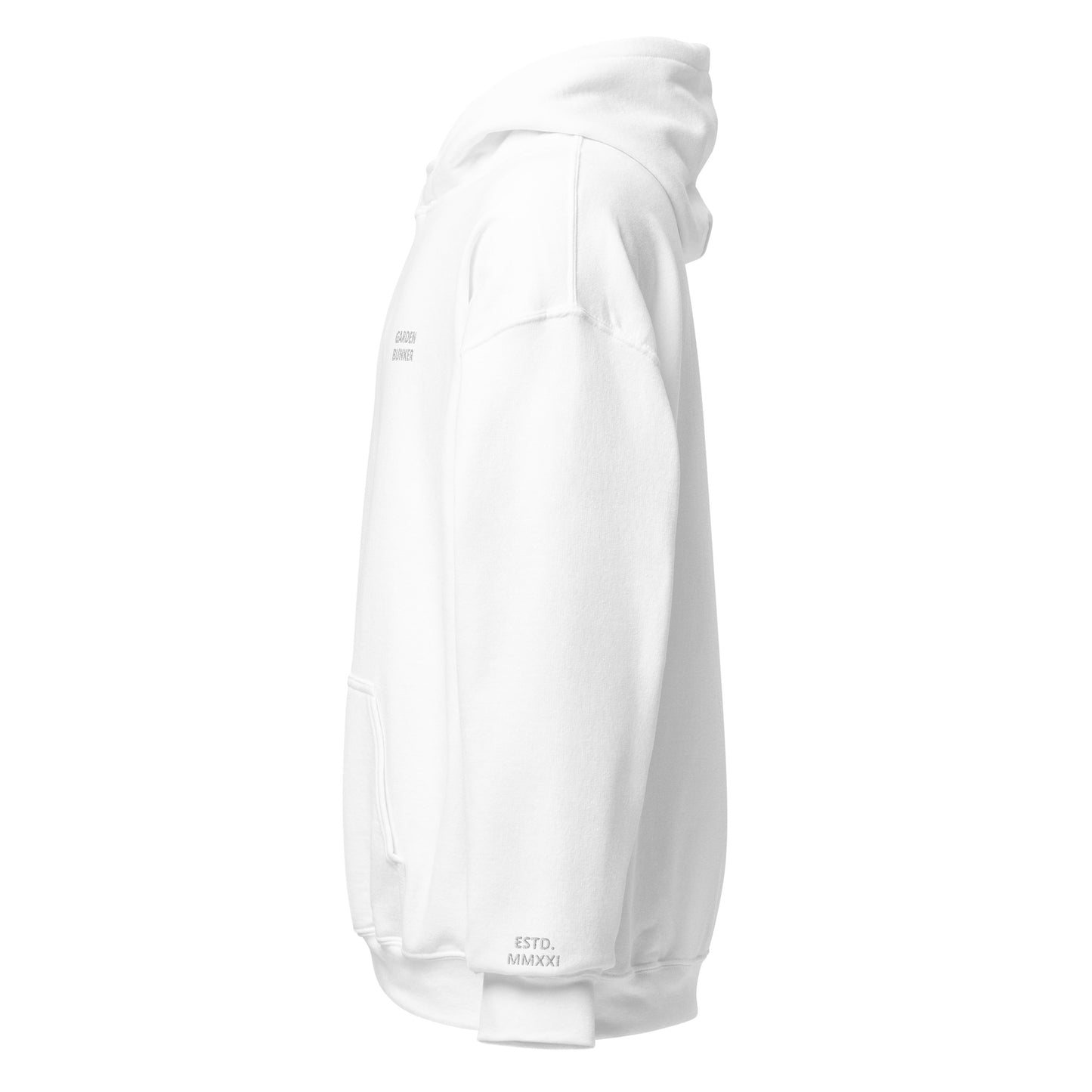 Unisex Hoodie with Back Logo GRDN BNKR (White)
