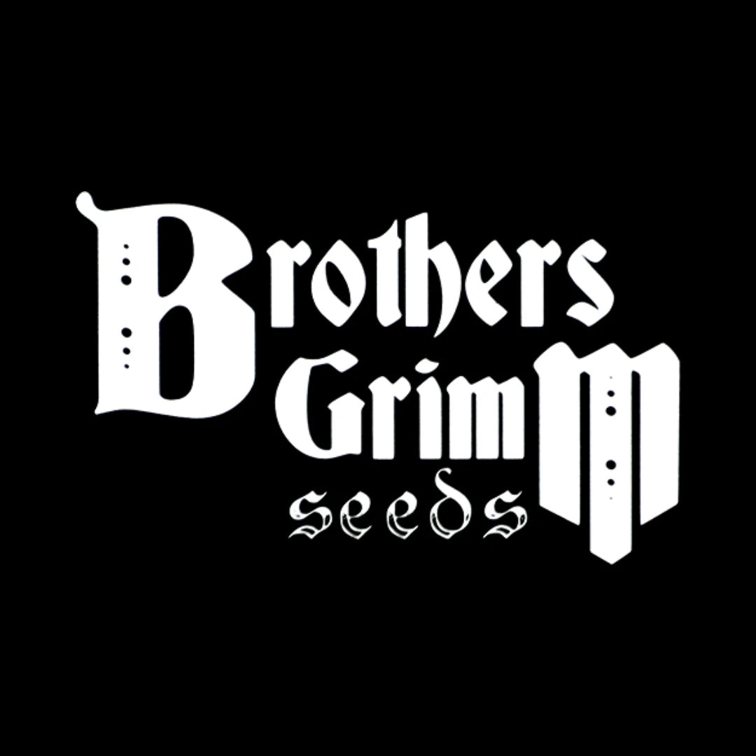 Brothers Grimm Seeds logo in white text on a black background. Potent, Uniform, Stable Genetics