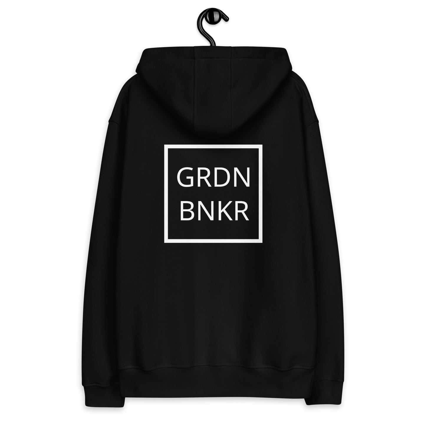 Premium Eco Hoodie with Back Logo GRDN BNKR (White on Black)