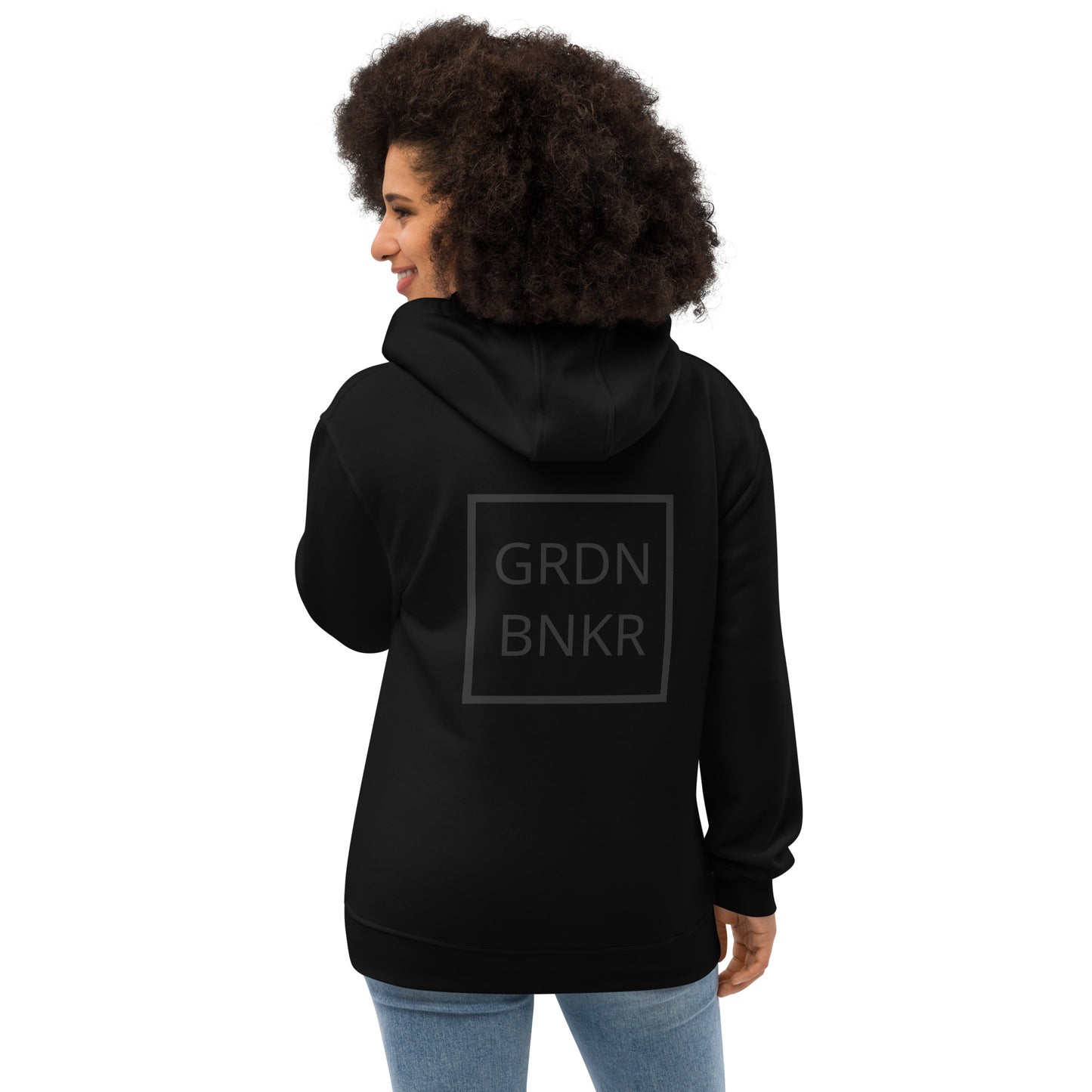 Premium Eco Hoodie with Back Logo GRDN BNKR (Black on Black)