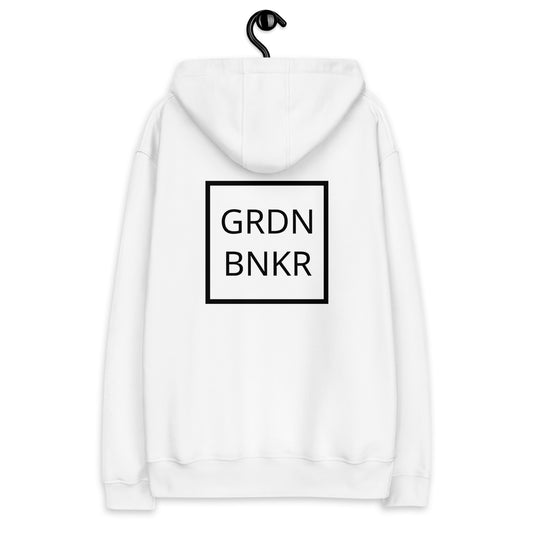 Premium Eco Hoodie with Back Logo GRDN BNKR (Black on White)
